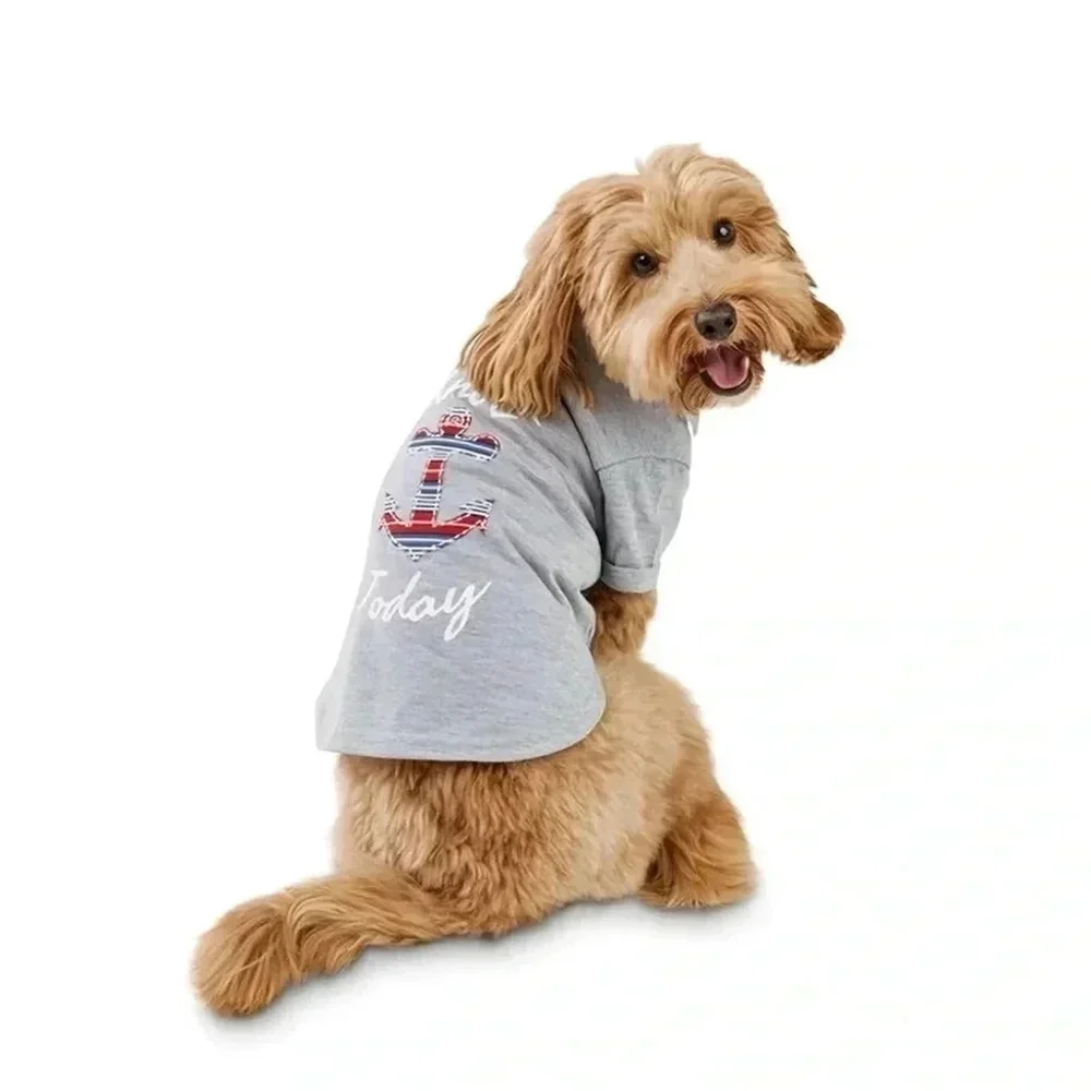 Bond & Co Knot Today Dog T-Shirt Medium Gray Anchor Nautical Tee NWT